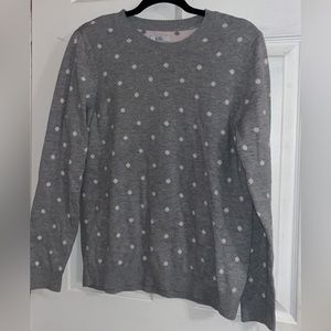 Gray Light Pink Polka-dot Round Neck Mid-weight Knit Sweater
